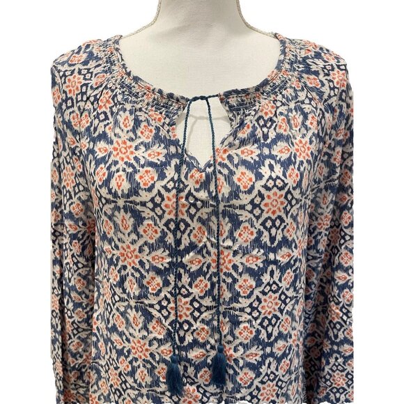 BEACH LUNCH LOUNGE Louisa Blue Coral Tassel Print Blouse Top Size Small (NWT) - Picture 4 of 8